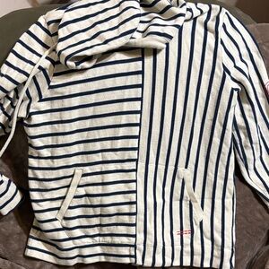 Peace Love World Navy and White Striped Hoodie